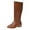 Brown, variant on Rokment Women's Wide Calf Knee High Boots Fashion Casual Solid Leather Pointed Toe Chunky Low Heel Mid Calf Motorcycle Riding Tall Boots Fall Winter Dress Boots Black Size 6.5