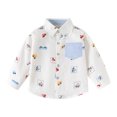 thumbnail image 4 of felwors Toddlers Baby Boys Lapel Long Sleeves Cotton Button Down Lapel Shirts Girls T-Shirts Kids Tops Graphic Car Print Tee (White,5-6 Years), 4 of 7