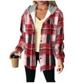 thumbnail image 2 of Guieoi Plus Size Jackets for Women Women's Casual Fashion Plaid Flannel Hooded Long Sleeve Buttoned Hooded Thick Sweatshirt Coat Fleece Top Red, 2 of 7