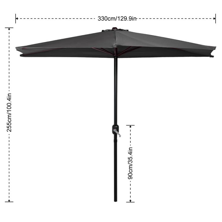 ABCCANOPY Outdoor 9/10/11FT Patio Umbrella Half Round Outdoor Umbrella Dark Gray / 11FT / Umbrella with Light