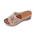 thumbnail image 2 of absuyy Womens Wedge Sandals Floral Slide Sandals Cushioned Platform PU Faux Leather Open Toe Slip On Summer Beach Shoes Beige,Size 5.5, 2 of 9