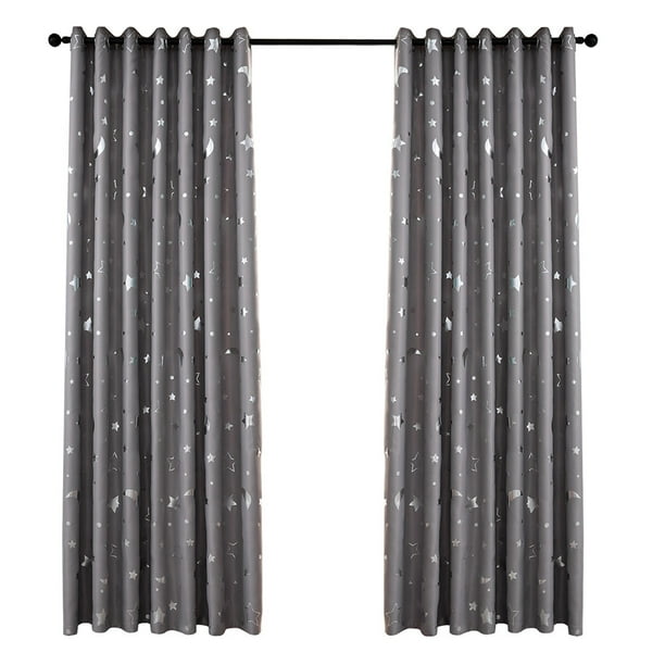 EeaseMX Cortina opaca con diseño de estrellas plateadas y lunas, sencilla y moderna, con aislamiento térmico, 100 x 250 cm (gris)
