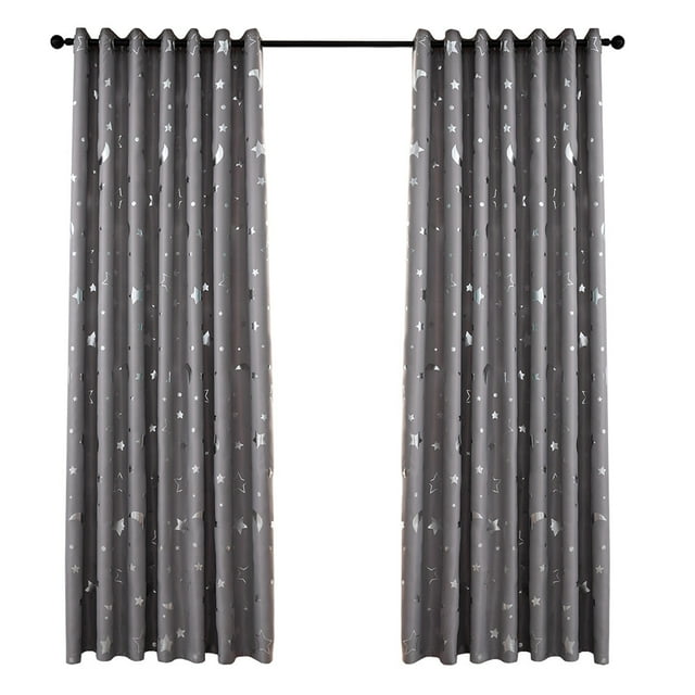 EeaseMX Cortina opaca con diseño de estrellas plateadas y lunas, sencilla y moderna, con aislamiento térmico, 100 x 250 cm (gris)