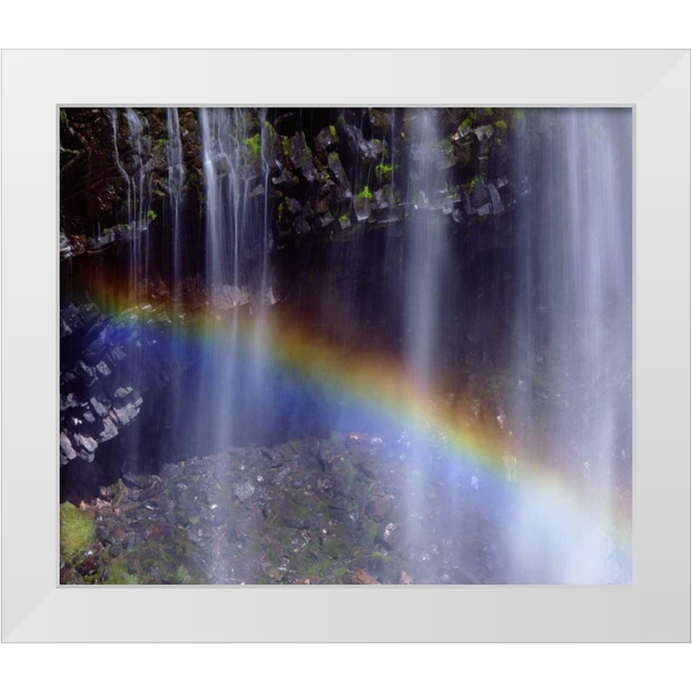 Talbot Frank, Christopher 23x20 White Modern Wood Framed Museum Art Print  Titled WA, Mount Rainer NP Rainbow at a waterfall