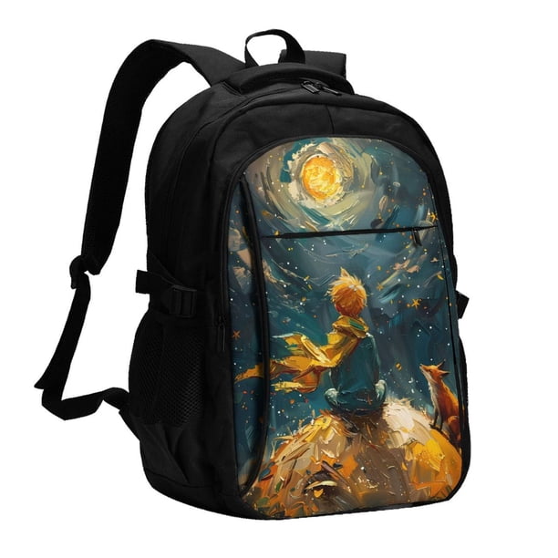 Easygdp Whimsical Starry Night Scene Mochila para Laptop de Viaje con Puerto USB, Mochila para Laptop con Puerto de Carga USB para Mujeres y Hombres