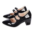 thumbnail image 4 of Women's Slip On Pointed Toe Patent Leather Mary Jane Shoes Low Chunky Heel Pumps Shoes with Adjustable Strap, 4 of 6