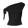 thumbnail image 3 of Women'S Off Shoulder Double Lined Crop Tops Going Out Sleeveless Asymmetrical Y2k Tops Black S, 3 of 6