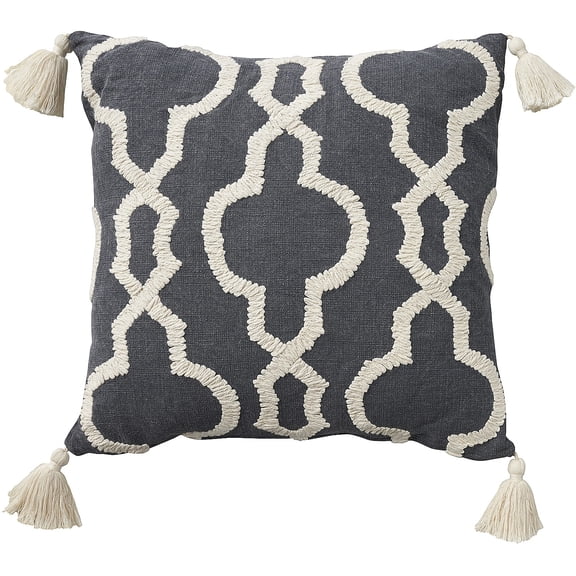 Mina Victory Cover Embroidered Lattice 20" x 20" Charcoal Indoor Throw Pillow