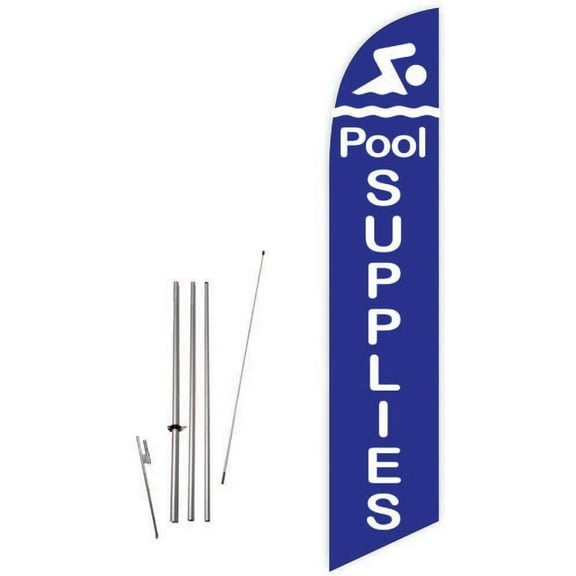 Cobb Promo Pool Supplies Blue Feather Flag with Complete 15ft Pole kit and Ground Spike