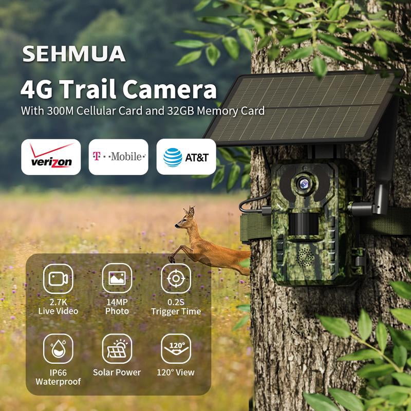 [dealsforyoudays] 4G LTE Solar Trail Cam – 2K Live Video, No Power Cord Required, WiFi Not Supported, Remote APP Controlled, WaterProof, Motion Activated, Night Vision, 4G Data Cellular Card Included