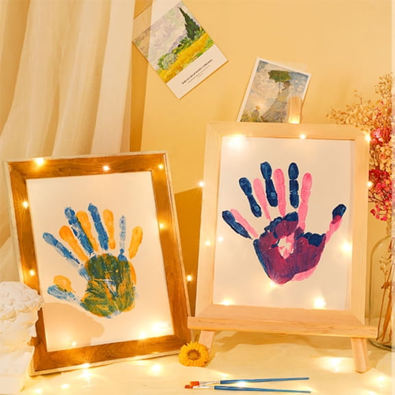 Esaierr 8.3*8.3inch Romantic Couple Handprint Photo Frame DIY Raw Wood Colour Wood Picture Frame Display