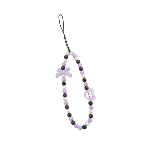 Bonita pulsera llavero bolso colgante teléfono decoración multiusos elegante billetera Lazo morado