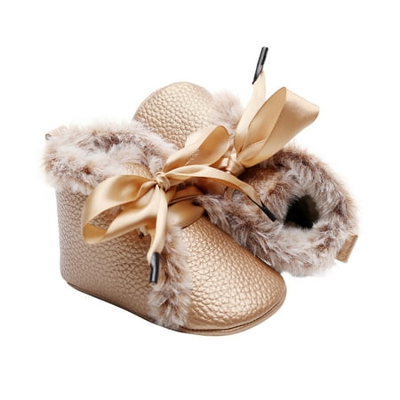 

LYCAQL Toddler Shoes Plush Cotton Girls First Snow Boots Soft Shoes Baby Warm Bowknot Walkers Baby Shoes Size 4 Baby Shoes Boys (Gold 5 Toddler)