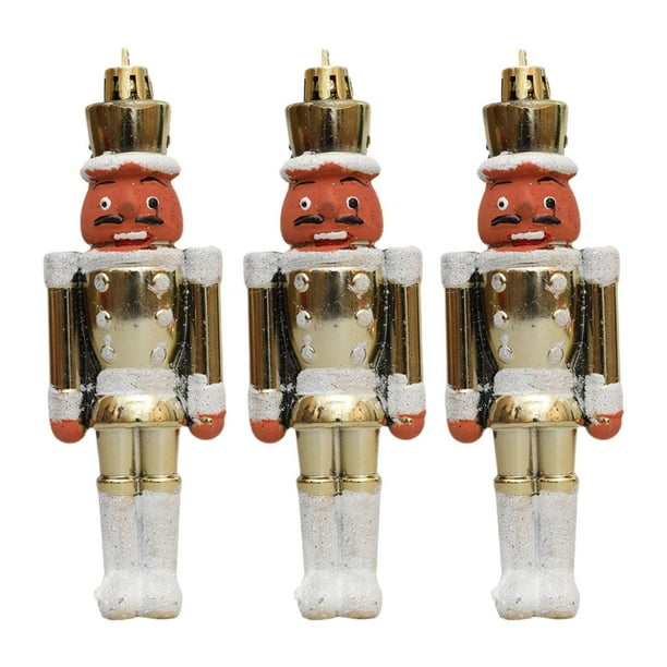 3 colgantes de cascanueces navideños, adornos para árbol de Navidad, reutilizables, creativos, bricolaje. Dorado