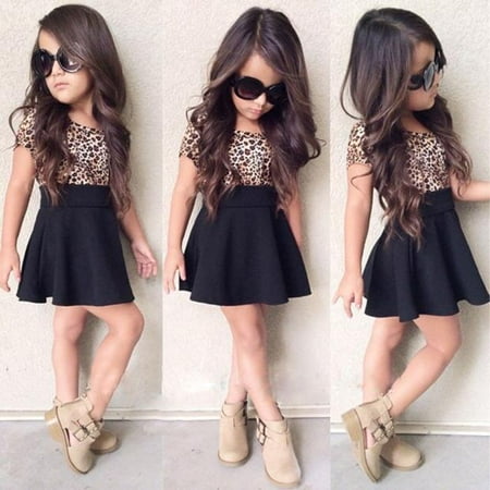 

Wolfast Promotion Kids Baby Girls Leopard Printing Short Sleeveless Dress Clothes BK 110