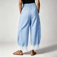 thumbnail image 4 of Sewkxo Womens Lace Trim Gingham Barrel Pants Wide Leg Elastic Drawstring Waist Lounge Pants Plaid Trousers with Pockets,Blue 2XL, 4 of 4
