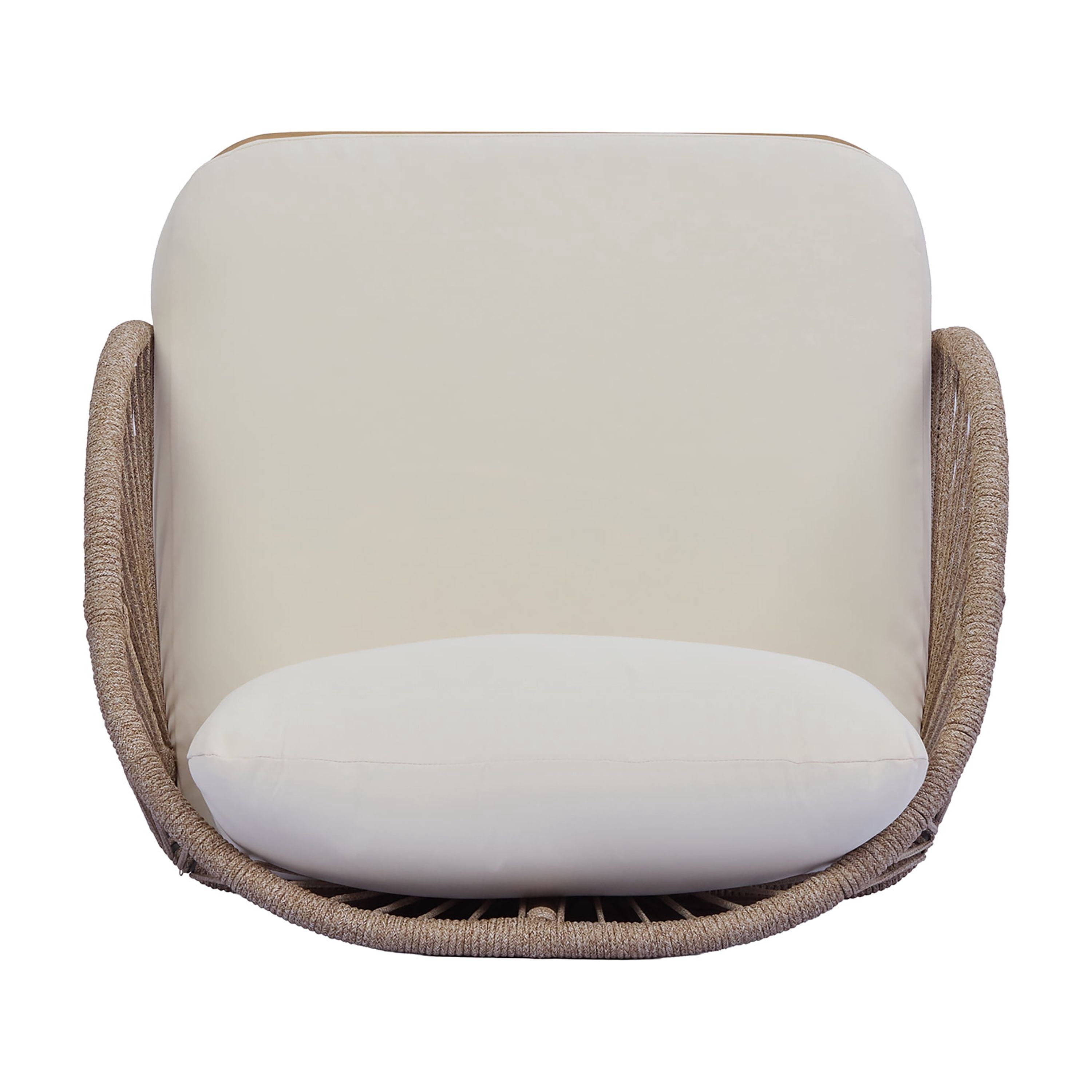 Tub Style Club Chair, Acacia Wood Outdoor Chair with Handwoven Rope Accents for Patio, Teak and Cream