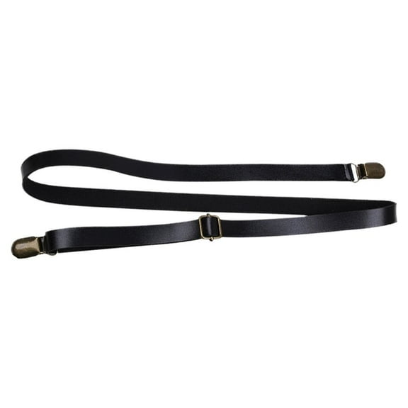 HOOWIFFY 2pcs Adjustable Black PU Pants Suspenders Straps for Boys School Use Anti-