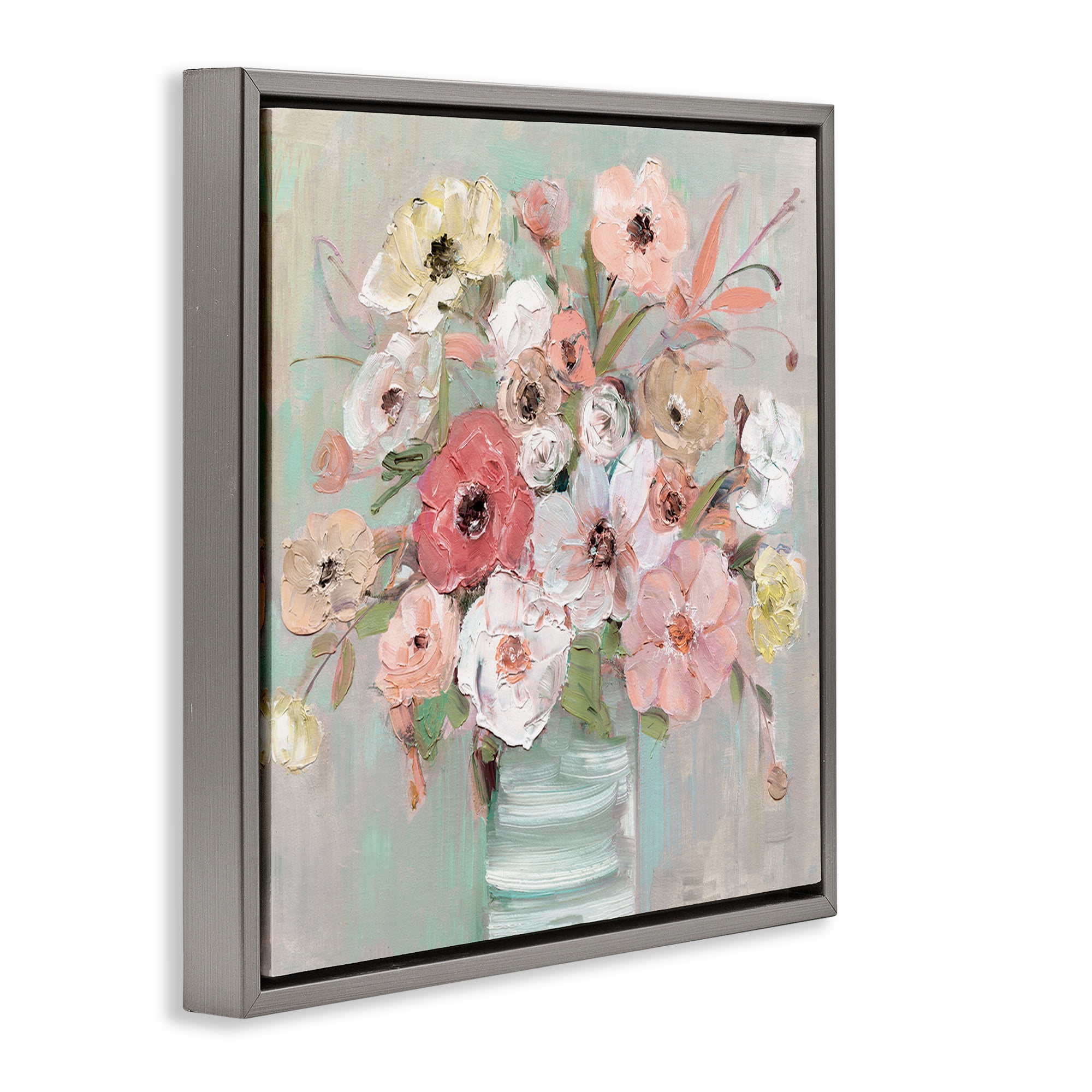 Stupell Industries Pastel Garden Peony Bouquet Gray Framed Floater Canvas Wall Art, design by Sally Swatland