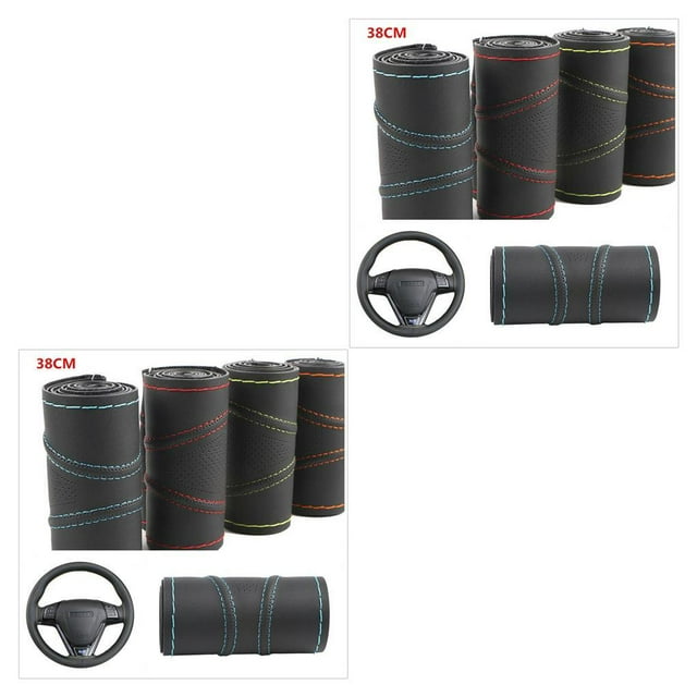 maskred Fiber Leather Car Steering Wheel Cover Anti-slip Embossing Pattern Auto for Protection Wheel Cover Wine Red 2Set