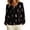 Black, variant on Women's Notch V Neck Blouses Feather Print Puff Long Sleeve Loose Casual Shirts for Fall Office Daily Wear