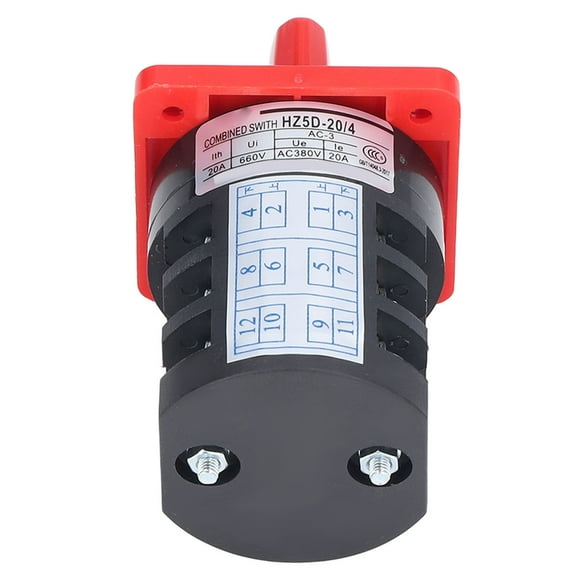 "3-Position Rotary Switch for AC 380V Power Control - 3 Pole, 20A, 4kW Motor Control with Flame Retardant PP Housing"