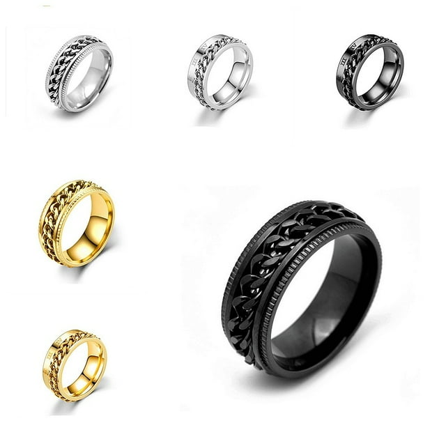 Stainless Steel Rings for Men, Fidget Rings for Anxiety for Women, Sliver Fidget Rings, Cool Male Spinner Ring Set, Black Mens Band Ring Pack