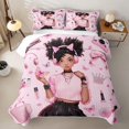 thumbnail image 2 of Castle Fairy Cute Black Girl Twin Quilt Set,Butterfly Crown Pattern Twin Coverlet Set,Pink Black, 2 of 7