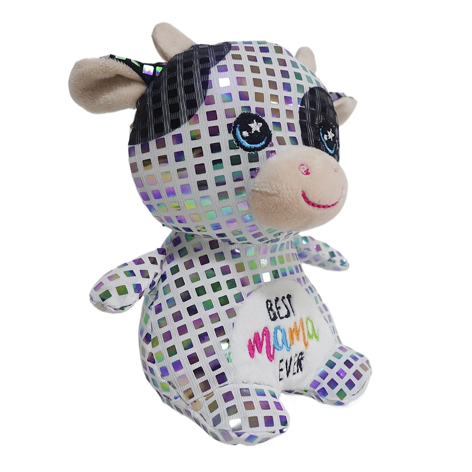 Way To Celebrate Mother's Day Plush Disco Fabric Cow Sliver,6.5inch Height,for 3 years and up
