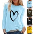 thumbnail image 5 of Women T-shirt Heart Print Crew Neck O-Neck Long Sleeves Solid Color Streetwear Spring Autumn Loose Fit Printed Blouse for Daily Wear, 5 of 7