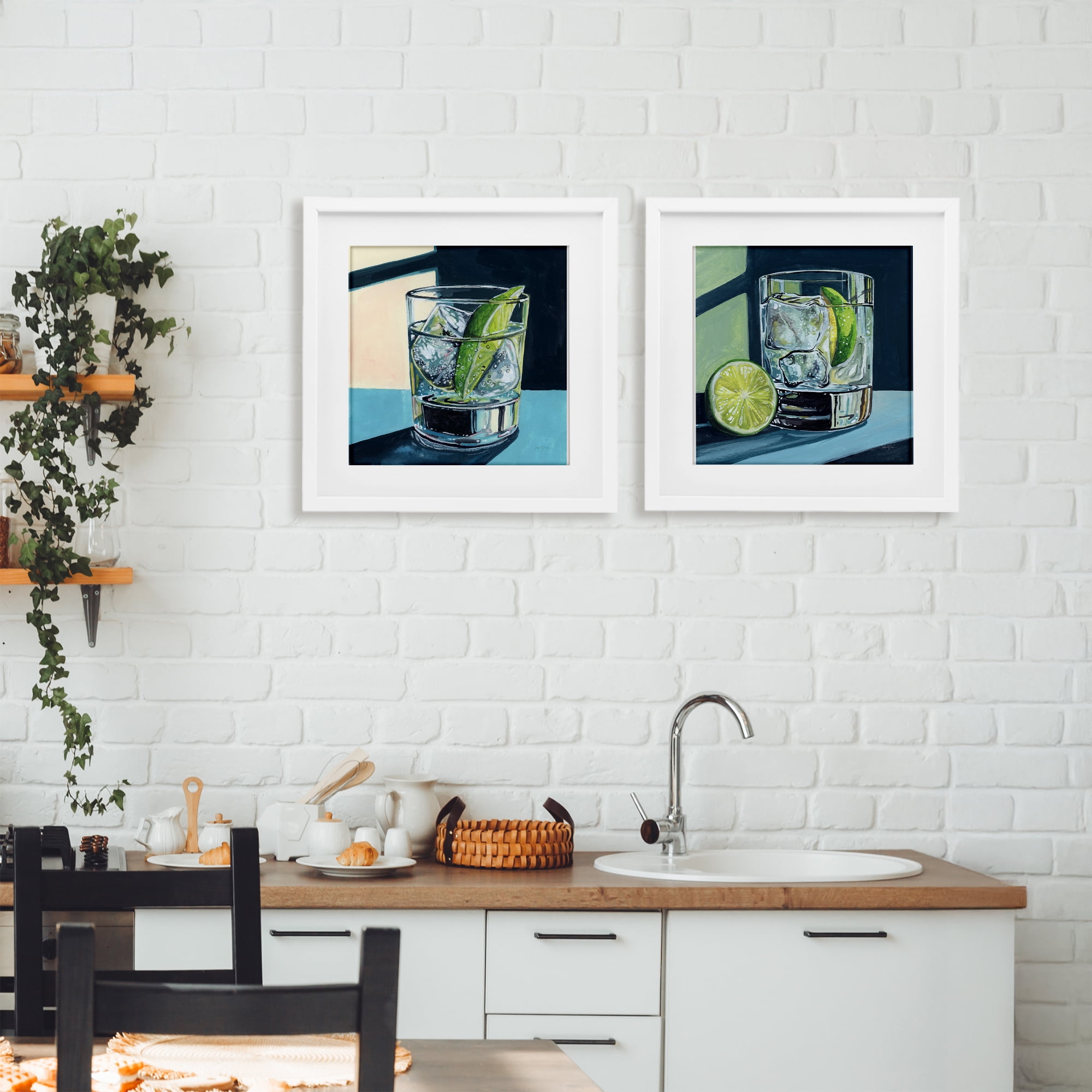 Stupell Industries Strong Gin Tonic Cocktail 2 Piece White Framed Print Under Glass Set, design by Kate Jarvik Birch