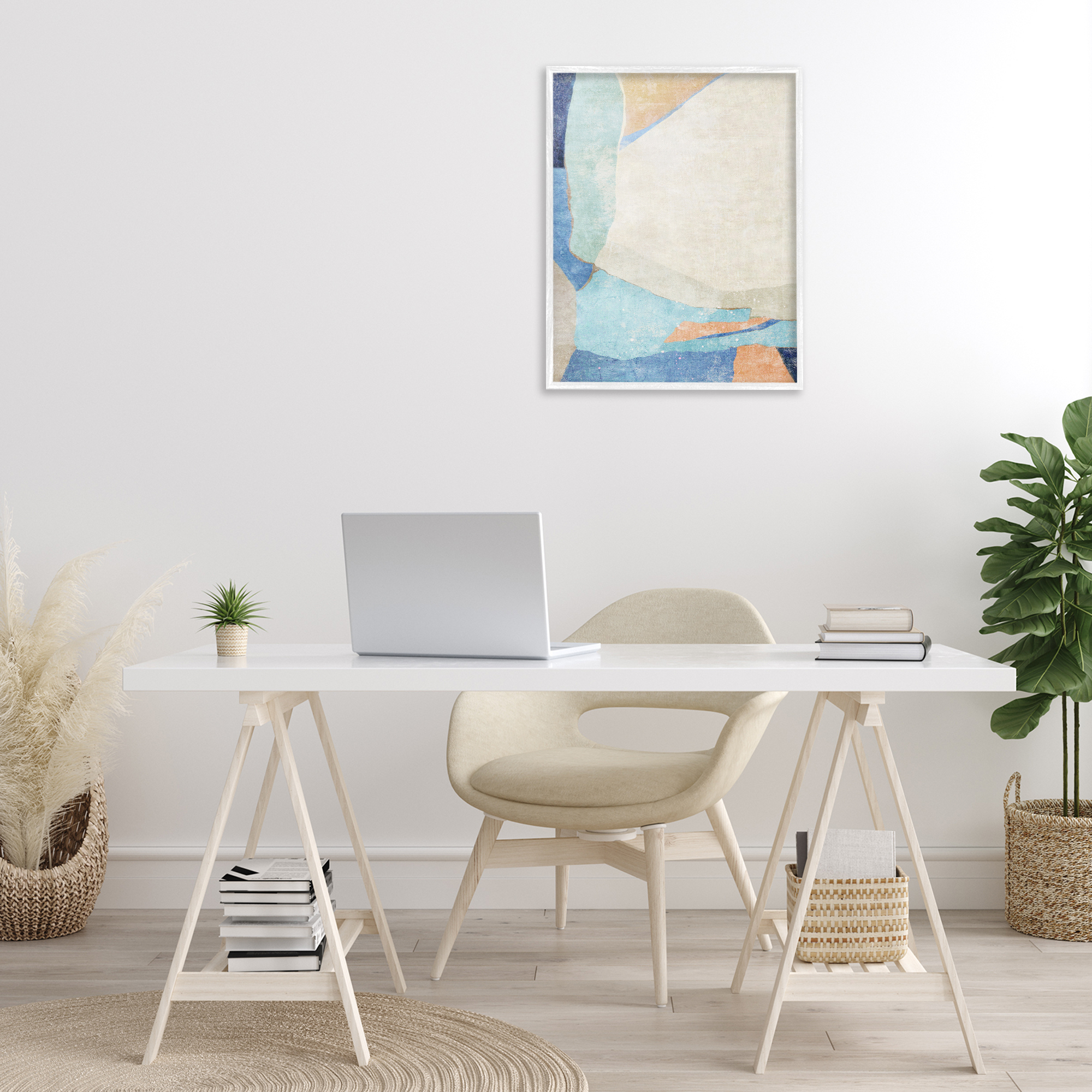 Stupell Industries Geometric Rustic Shapes Abstract Painting White Framed Art Print Wall Art, 24 x 30