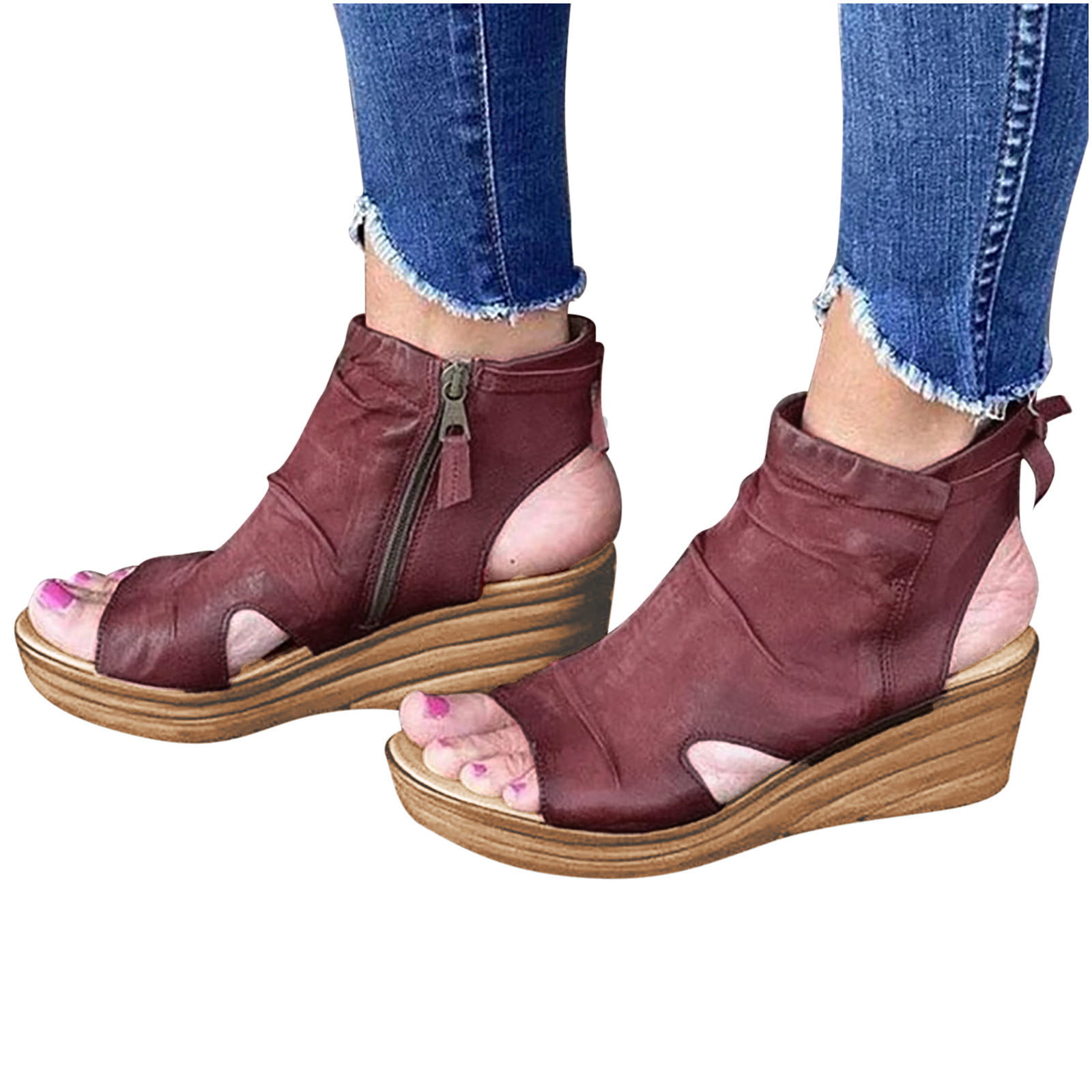 Hvyesh Clearance Sandals for Women Side Zipper Espadrilles Wedge ...