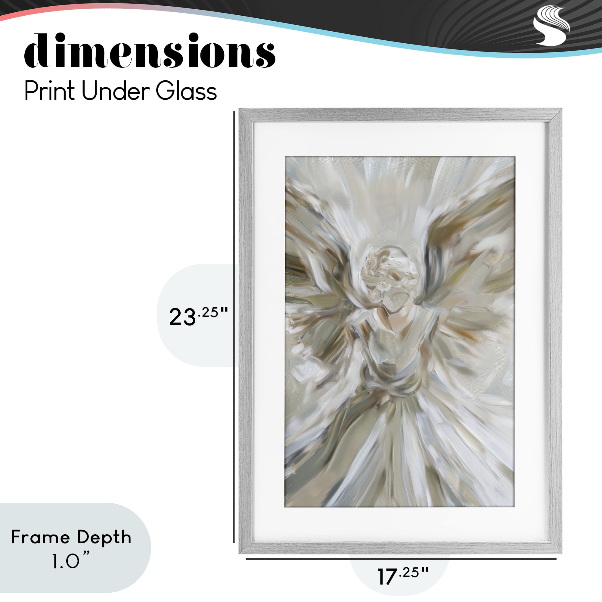 Stupell Industries Serene Angel with Flowing Wings Gray Framed Print Under Glass, design by Petal Prints Design
