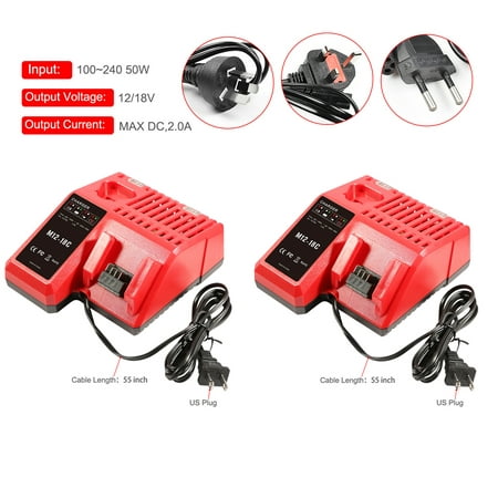 

Powtree 2Packs Multi-Voltage M18/M12 Battery Rapid Charger Compatible with Milwaukee M18 14.4V-18V XC Lithium-ion Red Battery 48-11-1850 48-11-1852 48-11-1862 48-11-1880 48-11-1812 48-11-1820