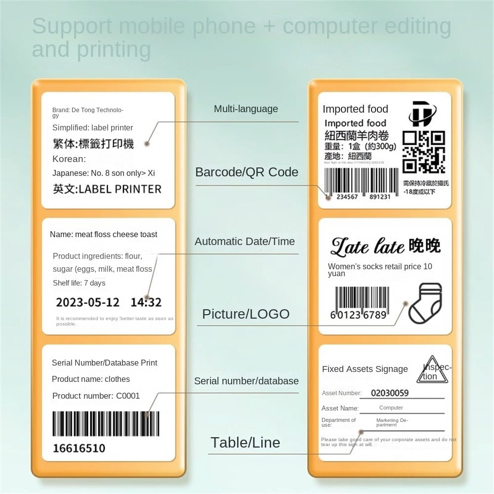 Small label printer multi-function wireless Bluetooth portable sticker barcode printer,White