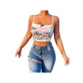 thumbnail image 2 of Seyurigaoka Women Juniors Summer Bodycon Navel Camisole, White Letters  Graffiti Print Spaghetti Strap Cropped Tank Tops, 2 of 9