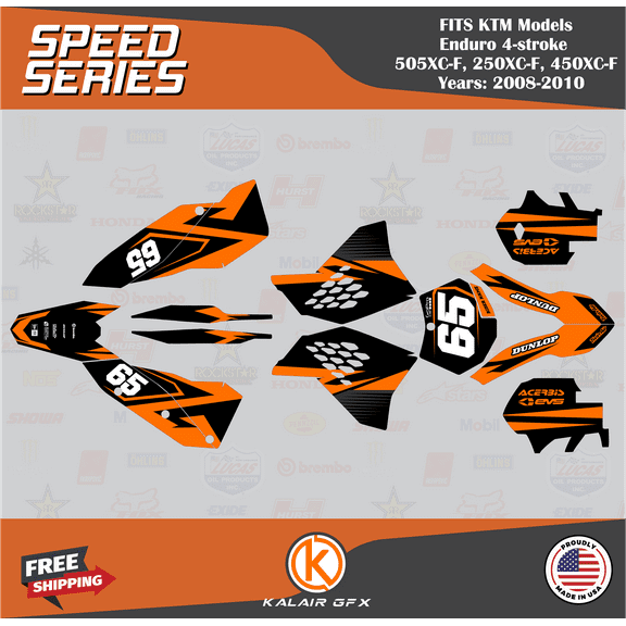Kalair GFX Graphics Kit for Ktm ENDURO 4-STROKE 505XC-F, 250XC-F, and 450XC-F (2008-2010) Speed Series