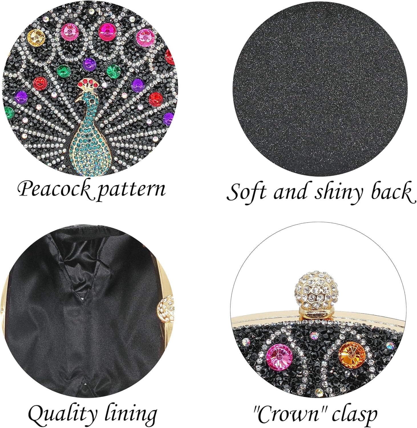 Kwuty Rhinestone Clutch Purses for Women Evening Wedding Formal - Round Pearl Clasp Handbag - Crystal Diamond Bag