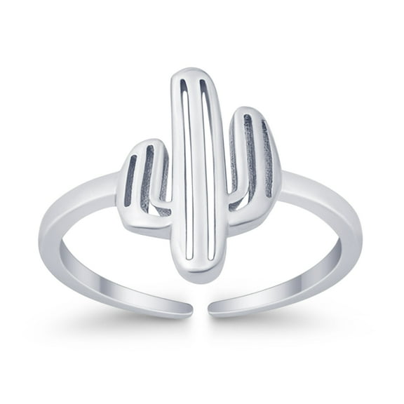 12mm - Cactus Toe Band Ring 925 Sterling Silver Thin Adjustable Stylish Rings for Women