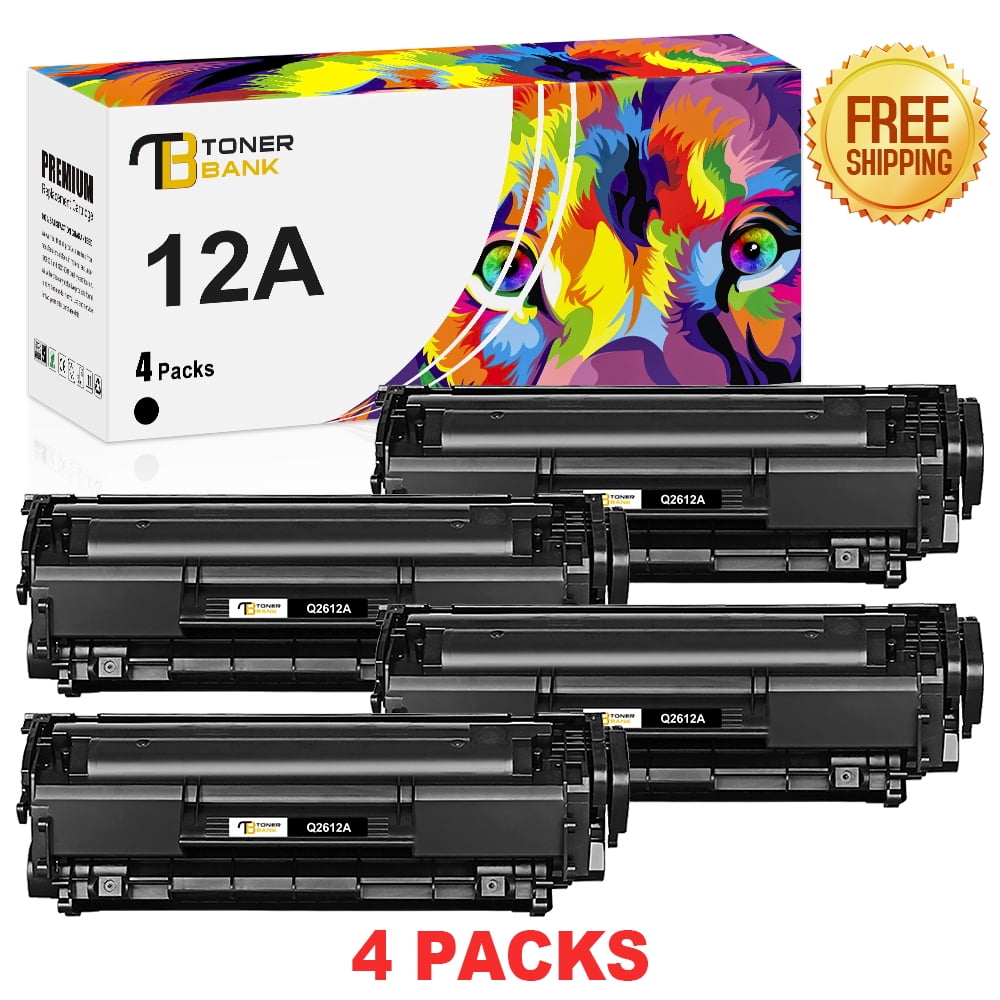 Toner Bank Compatible 12A Cartridge Replacement for HP 12A Q2612A Laserjet 1020 1022nw 1010 1012 MFP 3055 MFP 3050 3030 3020 3380 Printer Ink (Black, 4-Pack) - Walmart.com