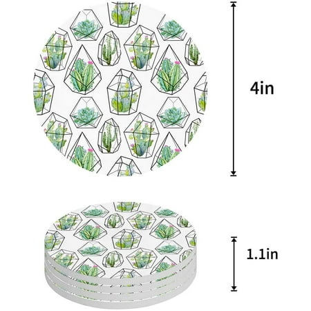 

KXMDXA Cactus Set of 6 Round Coaster for Drinks Absorbent Ceramic Stone Coasters Cup Mat with Cork Base for Home Kitchen Room Coffee Table Bar Decor