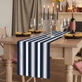 thumbnail image 2 of Navy Blue Grey Striped 108 Inch Table Runner, Farmhouse Stripes Minimalist Farmhouse Dresser Scarf Cotton & Linen Tablerunner for Dining/Kitchen Island/Holiday Party Décor 13" x 108", 2 of 9