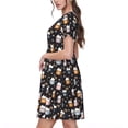 thumbnail image 2 of Gukieu Snowflake Cream Hot Cocoa Print Women's Short Sleeve Dress, Elastic Waistband A-line with Pockets Summer Dress, Suitable for Daily Leisure, Work, Vacation, 2 of 6