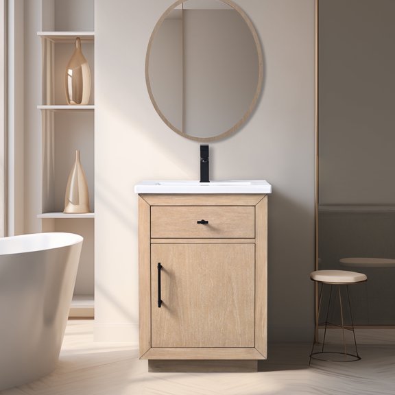 Vanity Art 24" Single Bathroom Vanity with Sink, Freestanding Bath Storage Cabinet with Ceramic Top