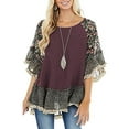 thumbnail image 4 of Co.MMehjri Women's Half Sleeve Blouse,Patchwork Round Neck Loose Fit Tops, Casual Simple Style Shirt, 4 of 5