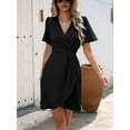 thumbnail image 6 of Womens Summer Short Sleeve Casual Dresses V Neck Vacation Sundress Faux Wrap Midi Dress, 6 of 9