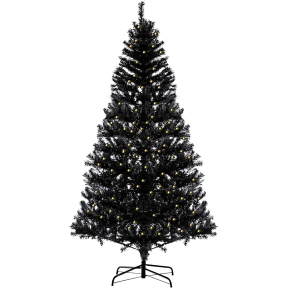 6.5 Ft Prelit Artificial Christmas Tree with LED Lights,Artificial Christmas Tree with 818 Branches,Xmas Tree for Living Room Themed Holiday Decor，Black