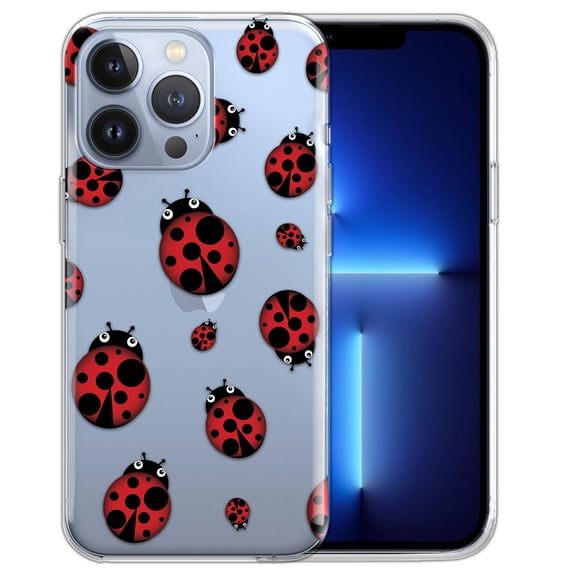 WIRESTER Soft TPU Clear Case Slim Protective Cover for Apple iPhone 13 Pro Max 6.7" 2021, Ladybugs