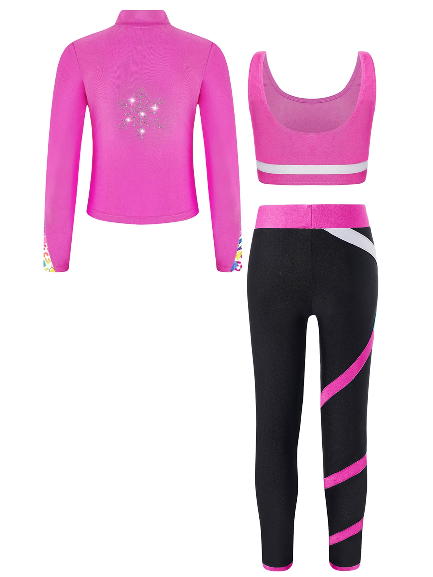 Ensemble Justaucorps + Legging + Bandeau Fille - Pour Danse, Gym, Patinage - Strass, Tissu Stretch - 8